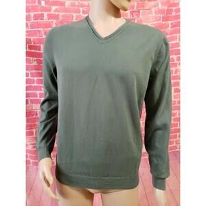 Massimo Dutti Extra fine cotton Men V-Neck Knit Pullover Sweater LS SIZE L green
